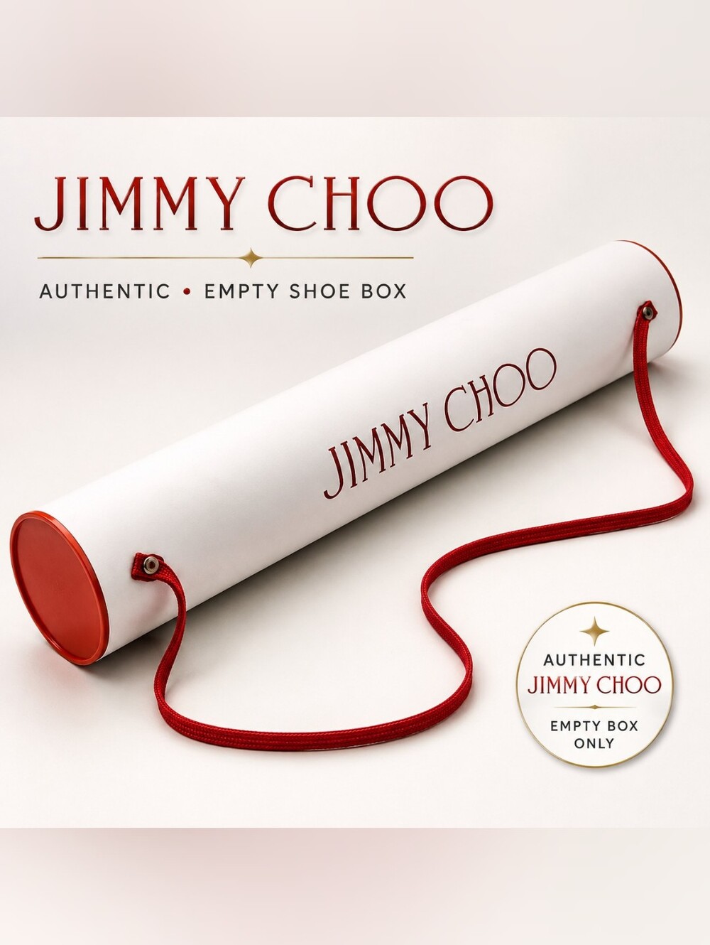 Authentic Jimmy Choo Travel Shoe Box Cylindrical Tube Red White Replacement Rare
